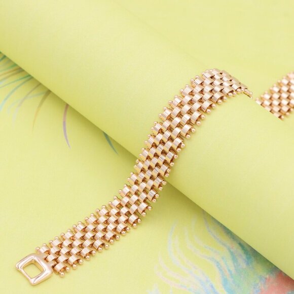 "Elegant Rose Gold Wide Chain Bracelet with Beaded Edge Design, XPBL0866 - Picture 2 of 12